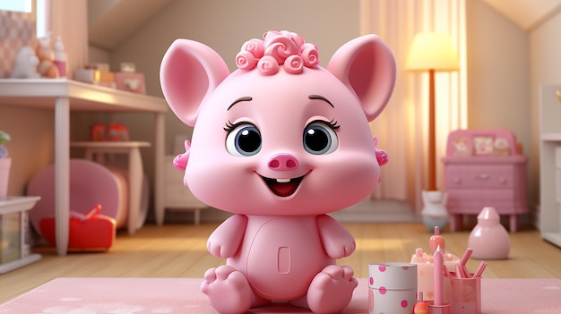 3d cute cartoon pig character