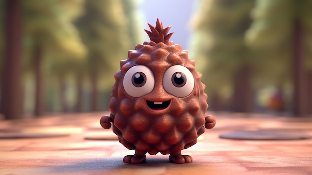 3d cute cartoon pinecone character generative ai