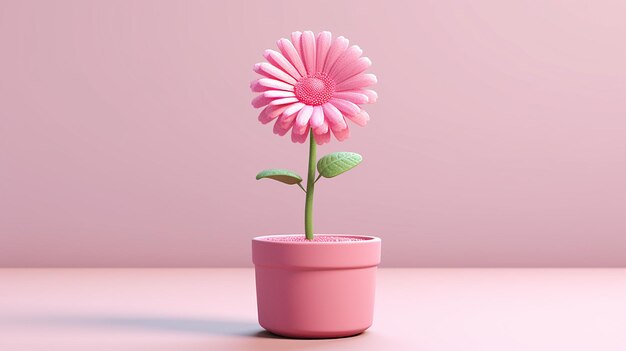 3d cute cartoon pink flower in a pot generative ai