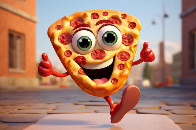 Photo 3d cute cartoon pizza character running