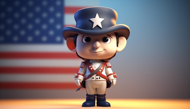 Foto 3d-cute cartoon soldaat amerikaanse onafhankelijkheidsdag