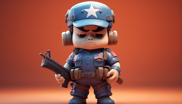 3d cute cartoon soldier american independence day