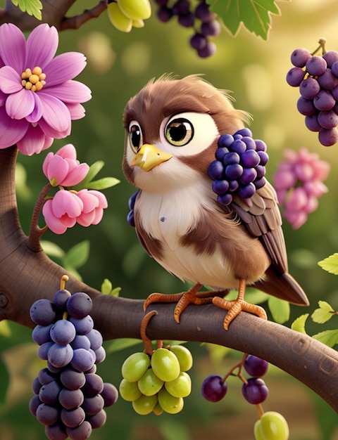 3D-cute cartoon vogel AI gegenereerd