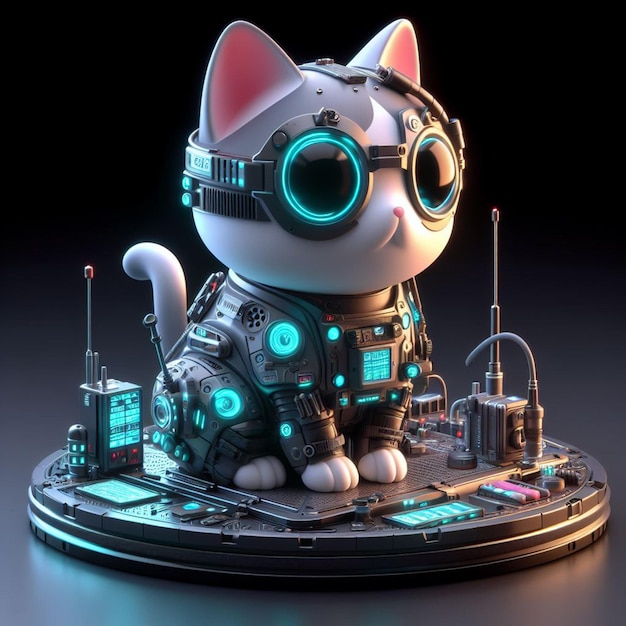 Photo 3d cute cat cyberpunk style