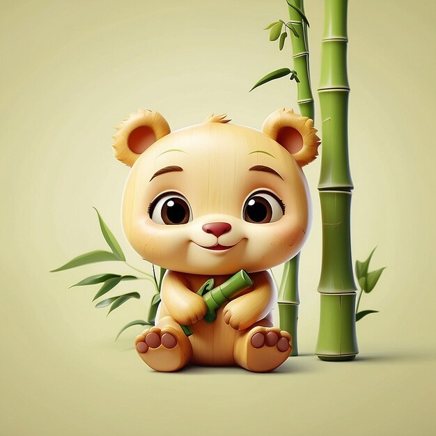 Photo 3d cute characters and bamboo trees