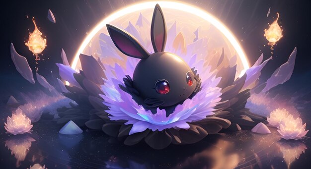 3D cute chibi black easter bunny in a shattered easter egg