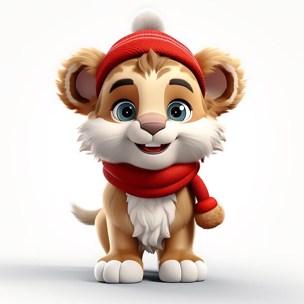 3d cute christmas lion character mascot