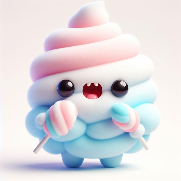 Photo 3d cute cotton candy monster character in a white background