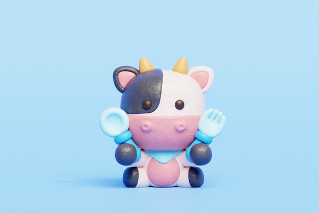 3D 귀여운 소 먹는 만화 동물 캐릭터 3D 렌더링