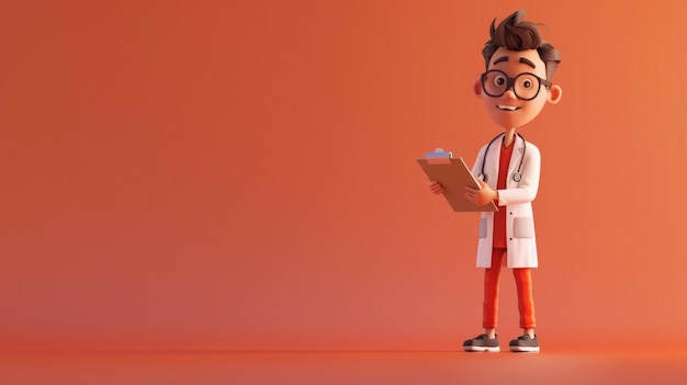 3d Cute doctor with stethoscope and clipboard