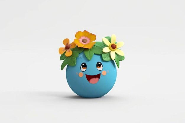 3D Cute Earth with Flower on White Background Planet Earth Day or Environment Day Concept AI Generative