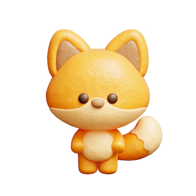 3D cute fox standing Cartoon animal character 3D rendering
