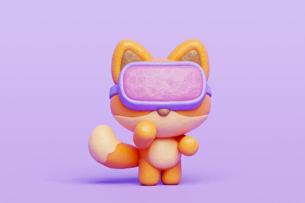 3d cute fox wearing virtual reality headset cartoon animal character 3d rendering