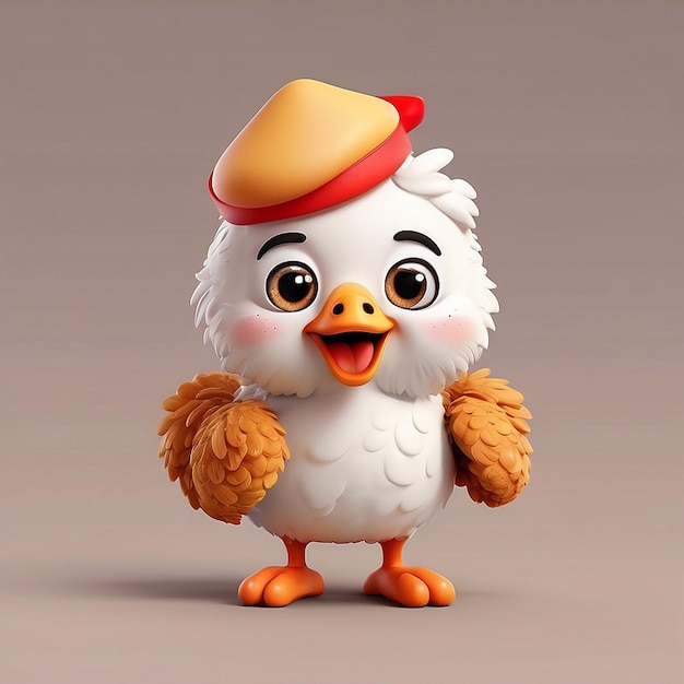 3D симпатичный персонаж с жареной курицей