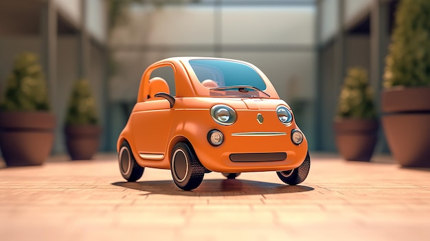 3d cute and funny car character generative ai