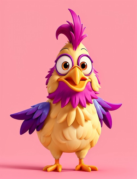3D Cute and funny rooster cartoon character