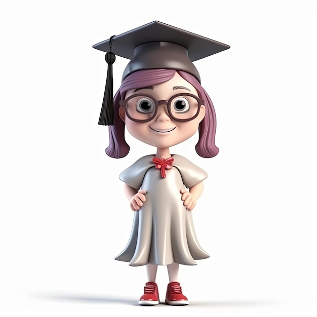 Photo 3d cute girl or boy character graduation full body view ai generated