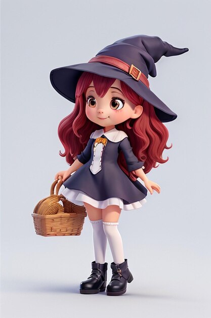 3 d のかわいい女の子はハロウィーンの魔女のドレスを着ます