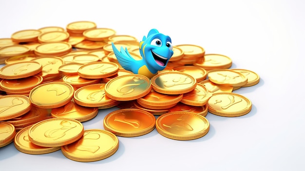 3d cute golden coins pixar simple white background Generative ai