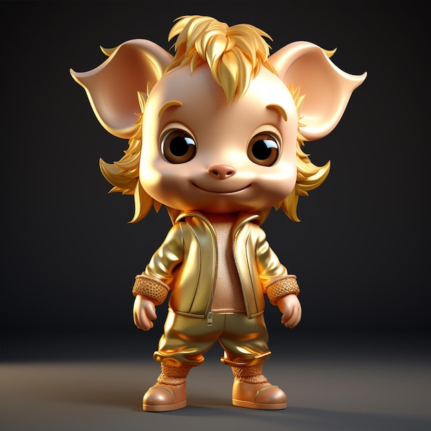 A 3d cute golden pig illustration