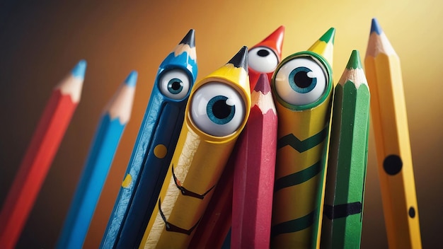 3d cute happy funny pencil character
