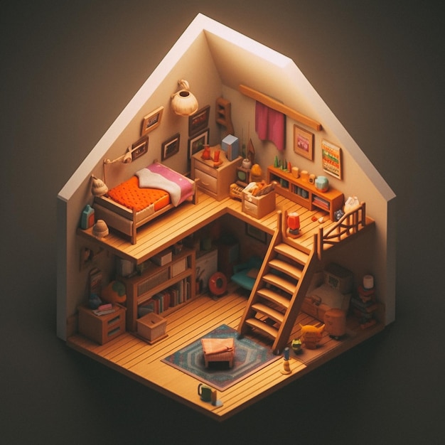 3D cute isometric attic