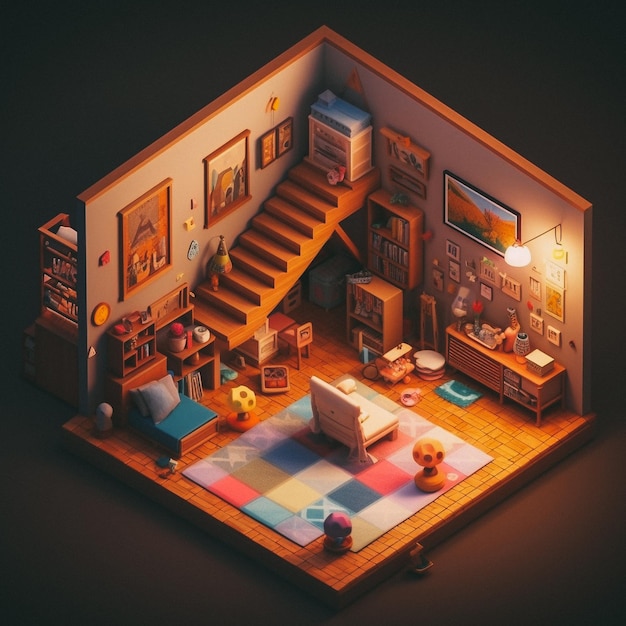 3D cute isometric attic