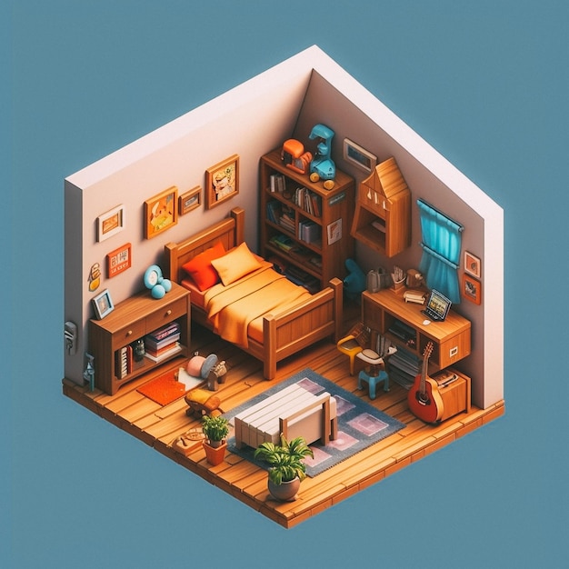 3D cute isometric attic