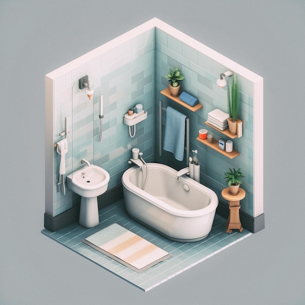 3D cute isometric bathroom