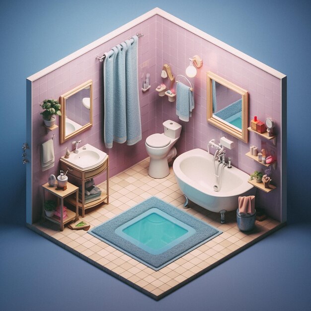 3D cute isometric bathroom