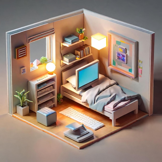 3D cute isometric bedroom