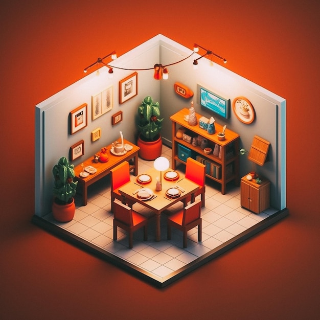 3D cute isometric dining