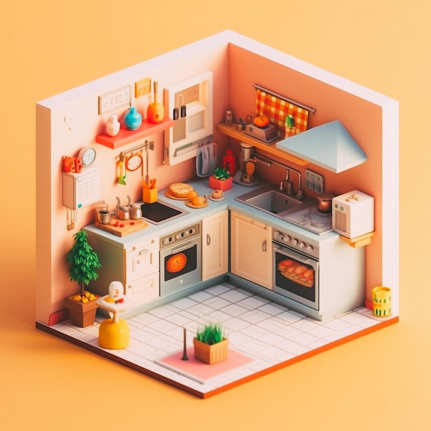 3D cute isometric kitchen