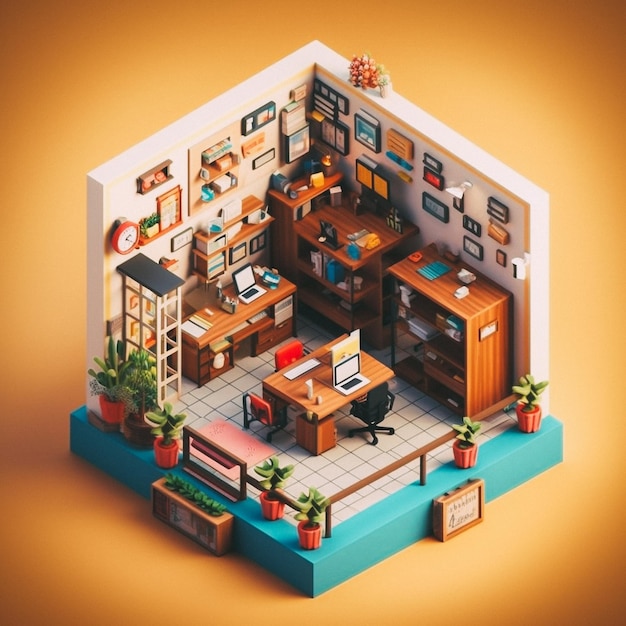 Photo 3d cute isometric office