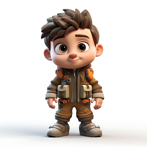 3d cute kid army mascot character