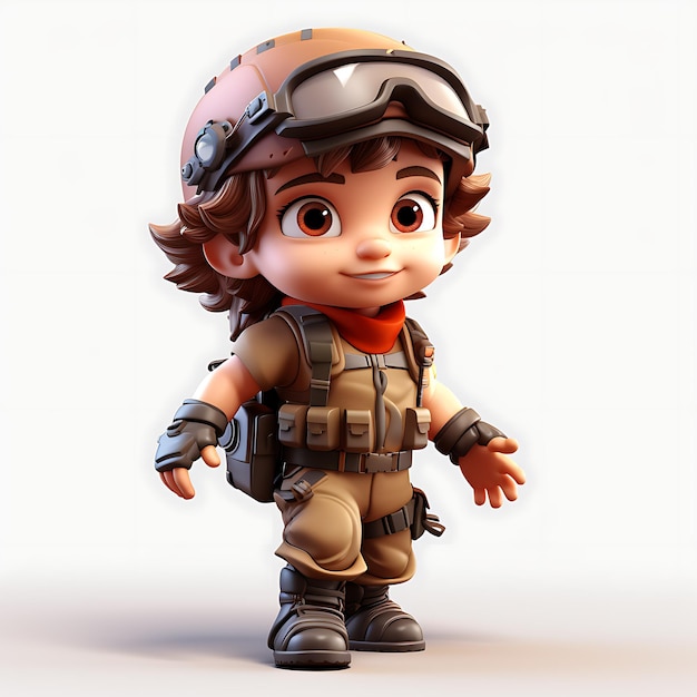 3d cute kid army mascot character