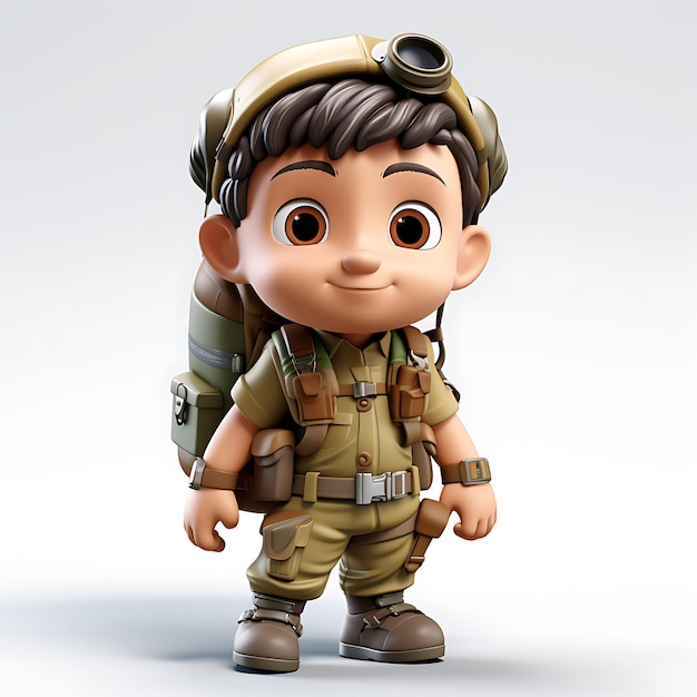 3d cute kid army mascot character