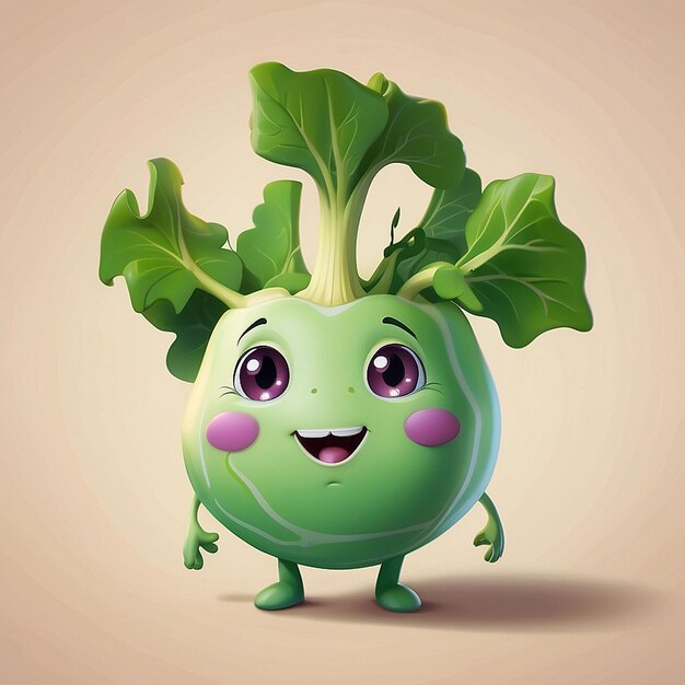 Foto personaggio carino di kohlrabi 3d