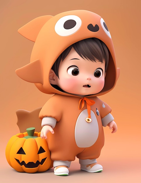 3d cute little boy with funny monster costume with a Halloween theme