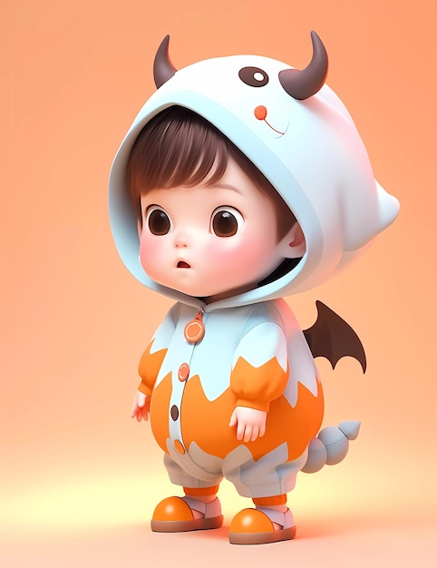 3d cute little boy with funny monster costume with a Halloween theme