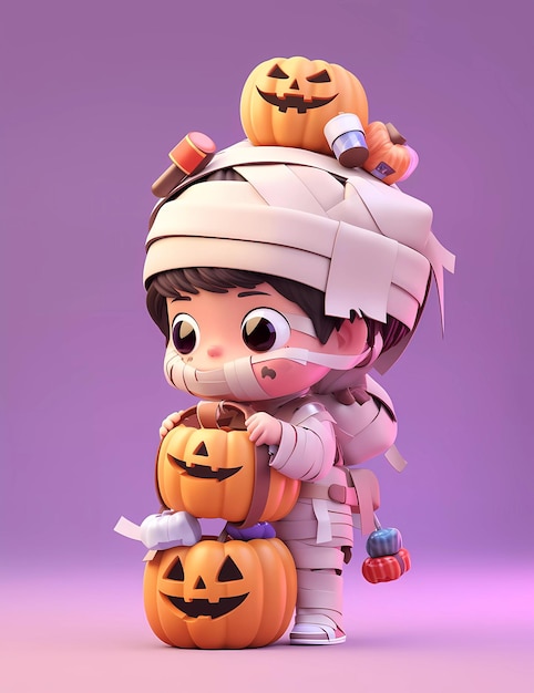 3D милый маленький мальчик с смешным костюмом мумии на вечеринку Хэллоуин