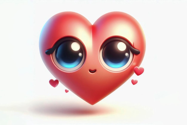 Photo 3d cute love symbol in the shape of a heart cartoon with eyes isolated on a white background ai generative