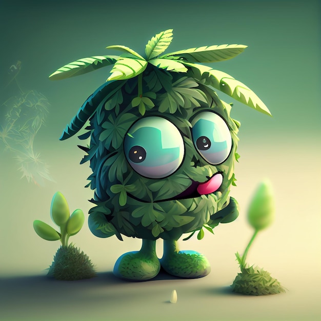 Foto 3d simpatico personaggio dei cartoni animati di marijuana ai generativa