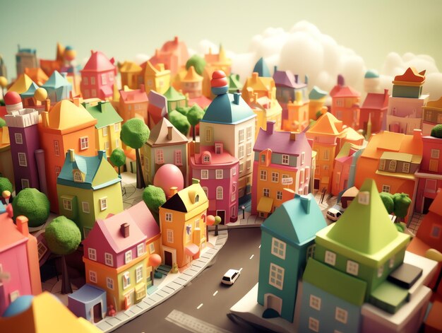 Photo 3d cute miniatur city