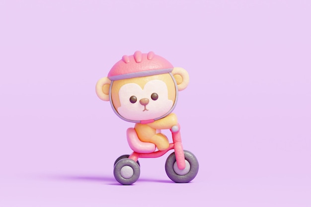 3D cute monkey riding bicycle cartoon animal character 3d rendering