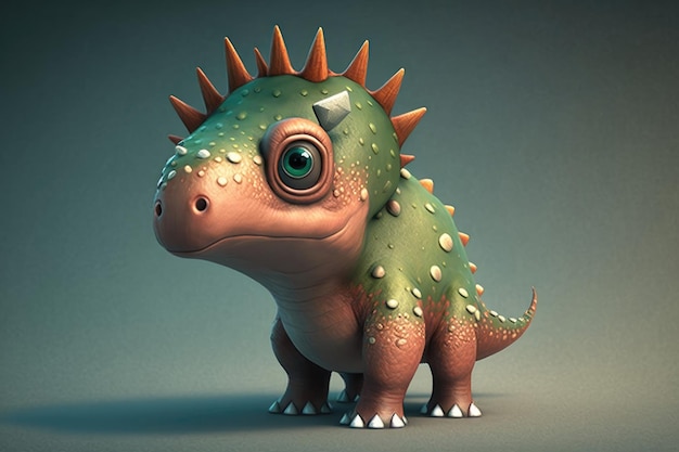 3D cute Pachycephalosaurus cartoon A group of primitive reptile dinosaurs from the Cretaceous period