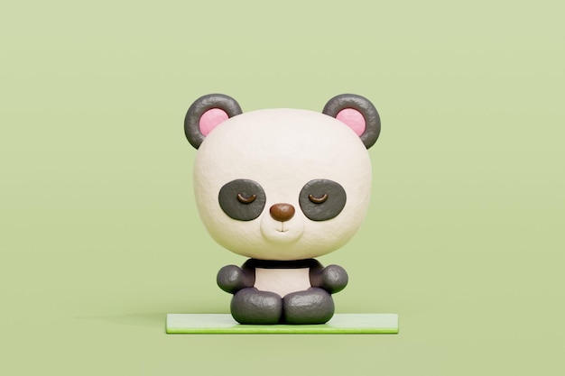 3D cute panda meditation yoga Cartoon animal character 3D rendering