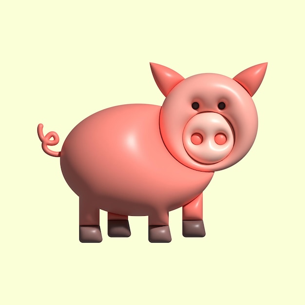 3D Cute Pig with Light Background