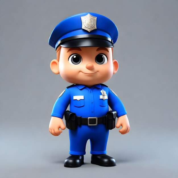 색 배경에 3D 귀여운 경찰 캐릭터