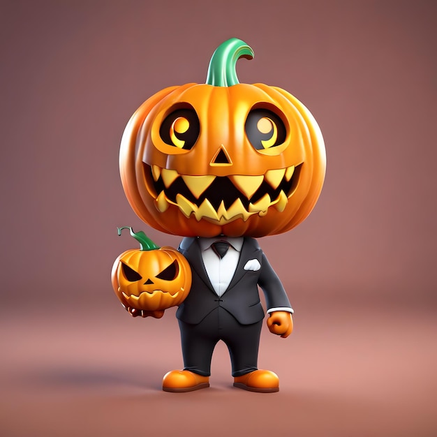 3d cute pumpkin monster in formal suito on halloween